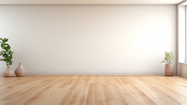 Empty living room before staging with light wood floor and two plants